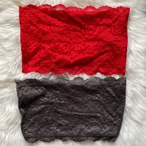 NWT Bundle of 2 Red and‎ Grey Lace Bandeaus